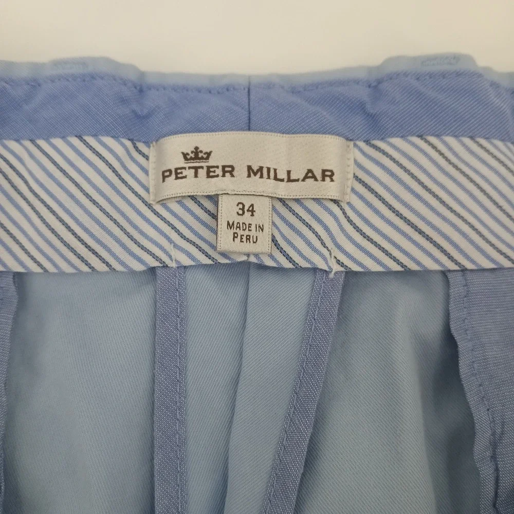 Peter Millar Mens 34 Light Blue Pima Cotton Flat Front Chino Shorts 9 Inseam